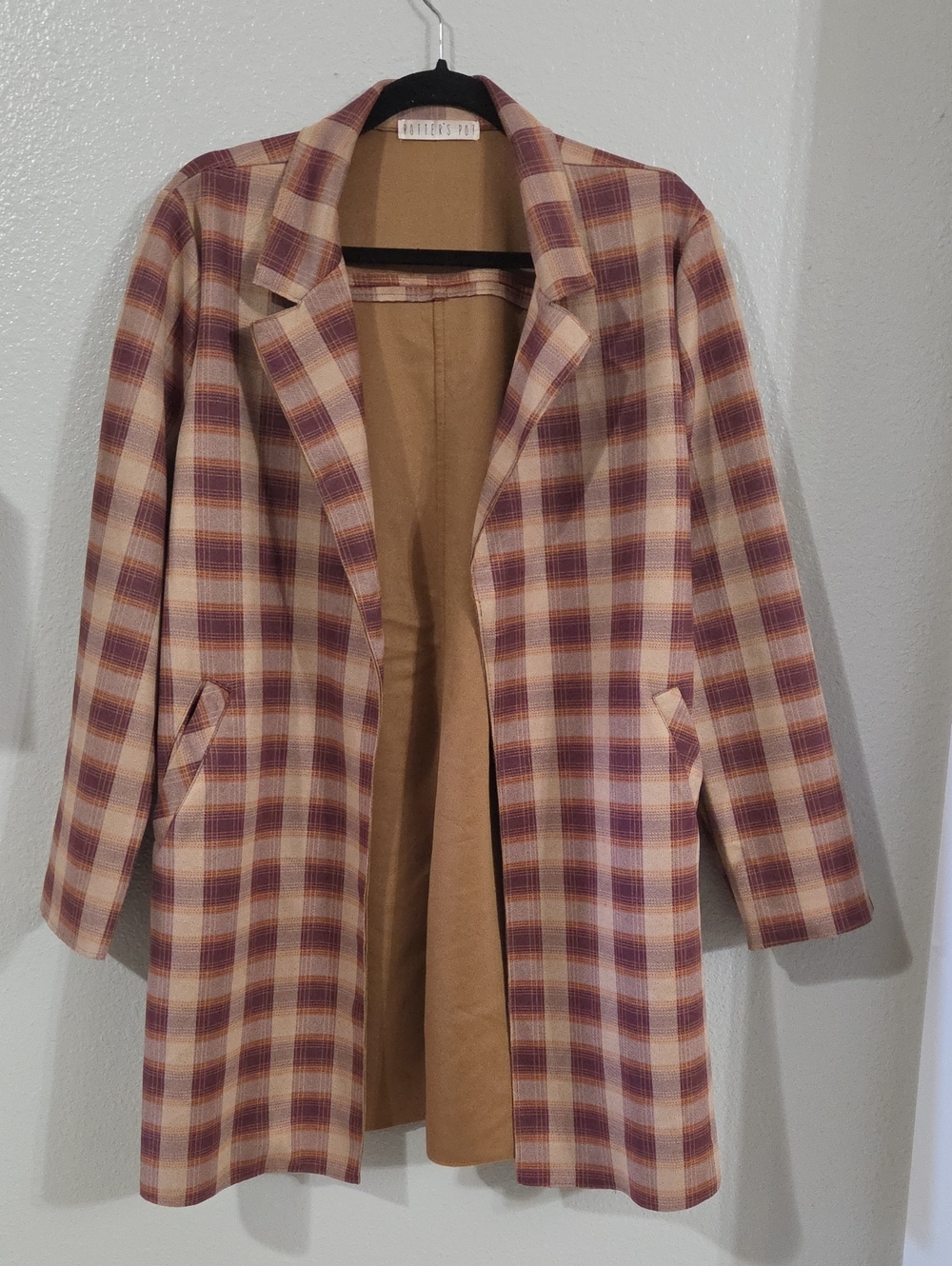 Potters Pot Plaid Longline Trench Coat in Brown and Tan